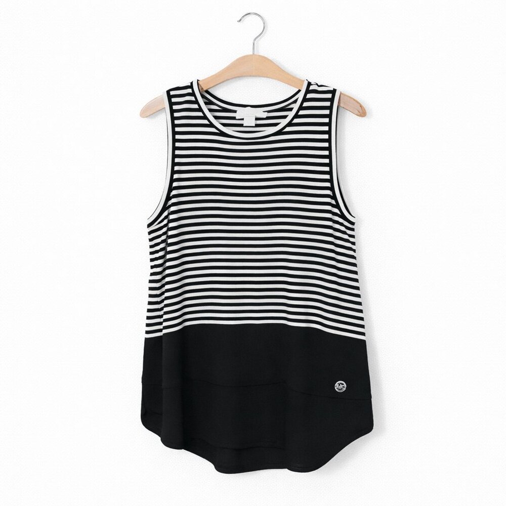 MICHAEL KORS | Black & White Striped Sleeveless Top- Small